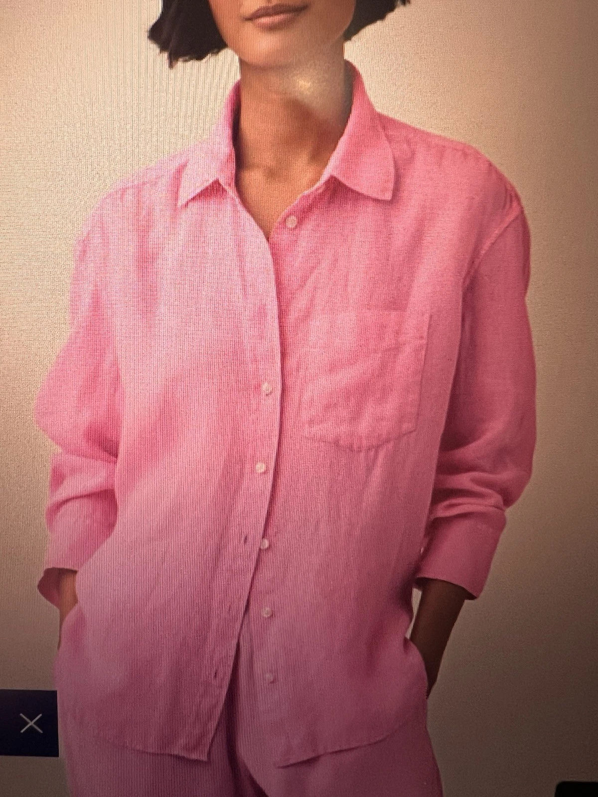 GAP Boyfriend Shirt Women's Pink 100% Linen Woven Solid Collared Button-Up M
