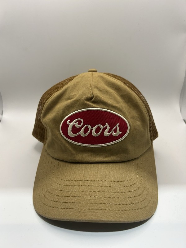 Coors Breweriana Khaki/Tan Brown Mesh Trucker Hat Adjustable Snapback Cap