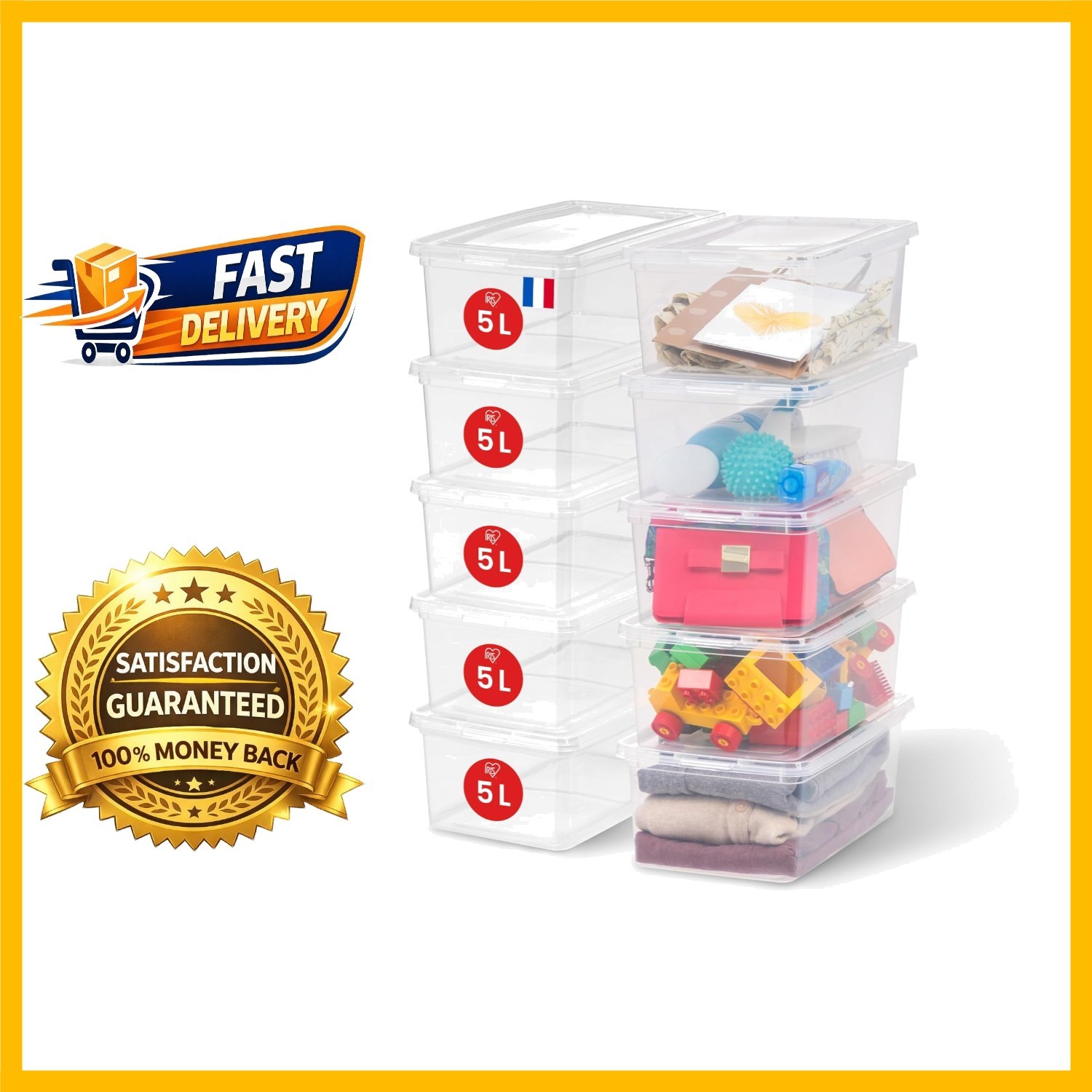 Boîtes de rangement empilables 5L Iris Ohyama pour optimiser les petits placards