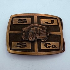 SJS Co. Belt Buckle 3.25" Bronze Tone Dump Truck Mining Metal