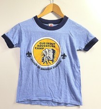 VTG Cub Scout Adventure Camp T Shirt 10/12 Kids Artex Jostens USA Made Ringer
