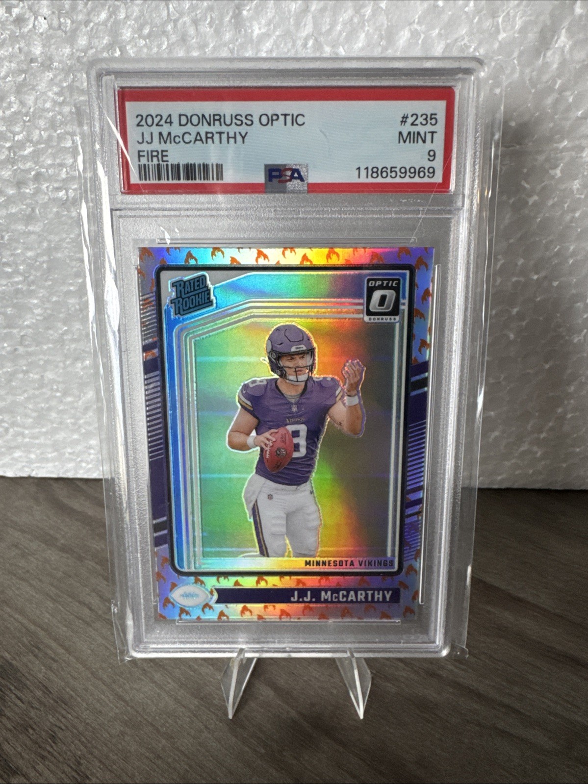 2024 Panini Donruss Optic - Rated Rookie J.J. McCarthy #235 Fire Prizm (RC)