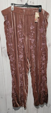 JOHNNY WAS RENEE VELVET SIDE SPLIT LEG PALAZZO PANTS EMBROIRDERED FLOWERS XL