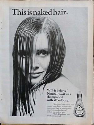 1967 Woodbury Shampoo Wet Woman this is naked hair vintage ad