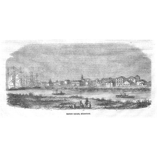 MELBOURNE Market Square - Antique Print 1854