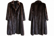 Genuine Vintage Ranch Mink Fur Coat Full Length Mahogany Brown Shiny SZ- L