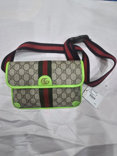 Sac ceinture Gucci GG Supreme Ophidia taille 90 sangle vert fluo rare Italie neuf avec étiquette