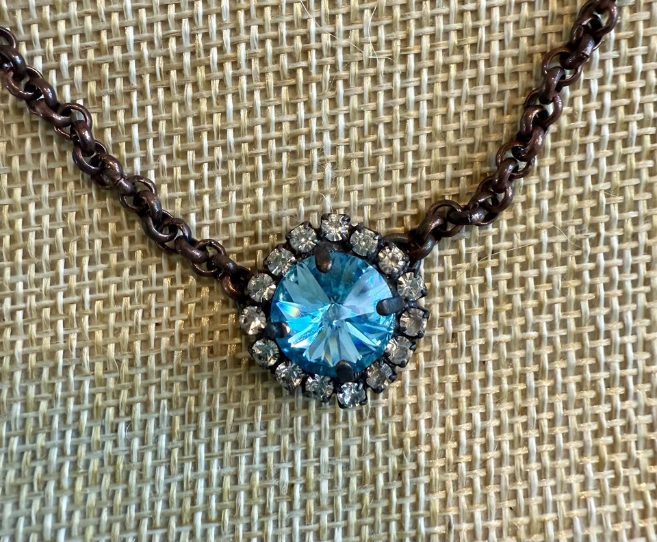 Swarovski Aquamarine Crystals  W/  Crystals Surrounding Copper Necklace Set  #52 - Image 2 of 3