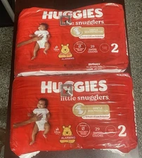 Lot Of 2 Huggies Little Snugglers Diapers Size 2 Gentle Protection, 29 Count ea.