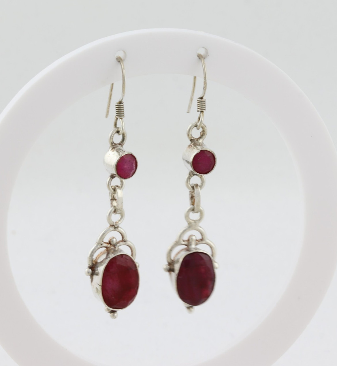 Sterling Silver Ruby Corundum Dangle Earrings Dan… - image 1