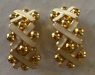 Vintage Gold Tone Beads And White Enamel X’s Clip Earrings  — photo 1