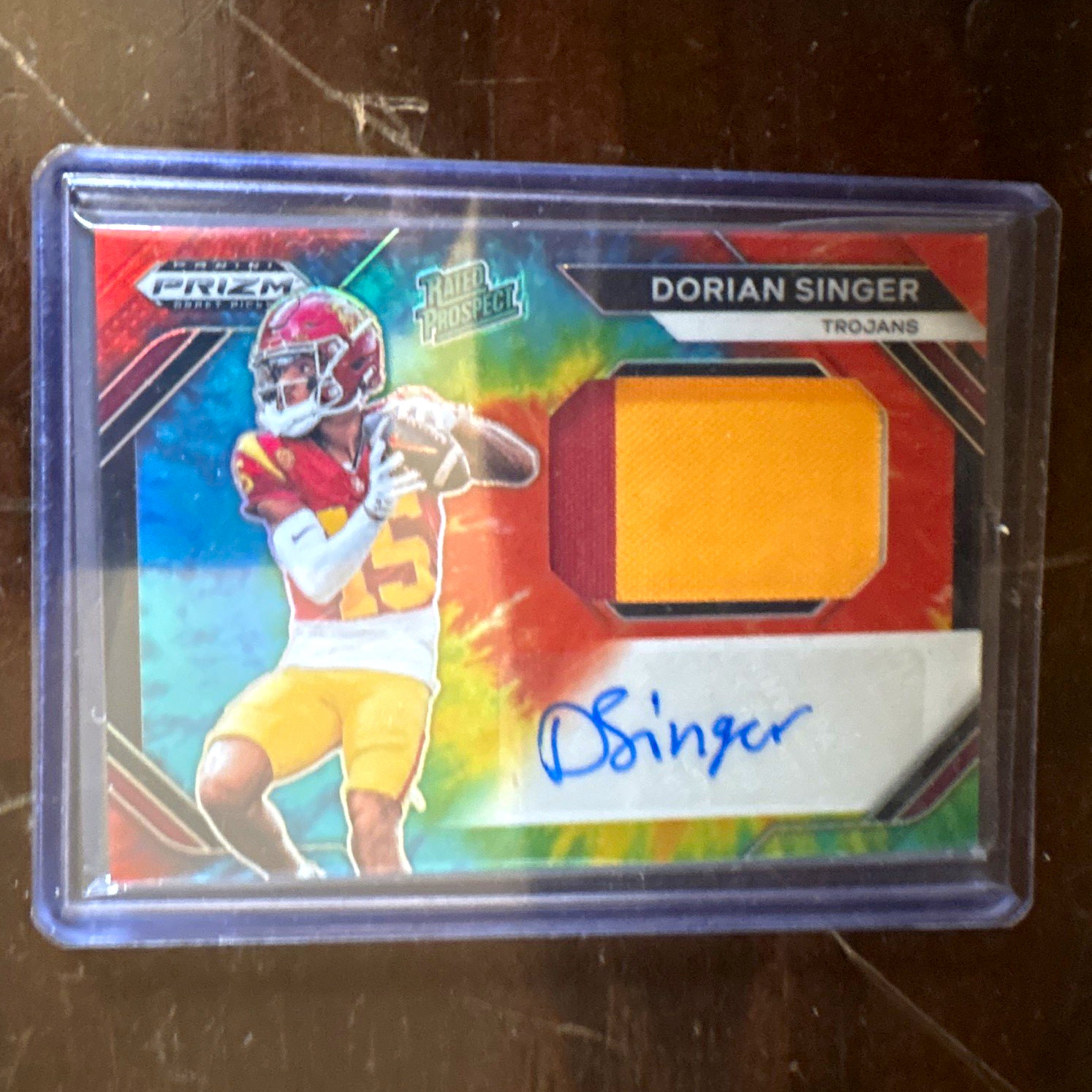 Panini 2024 Prizm Draft Picks Dorian Singer USC PPA-DSR Tie-Dye Auto Patch /25