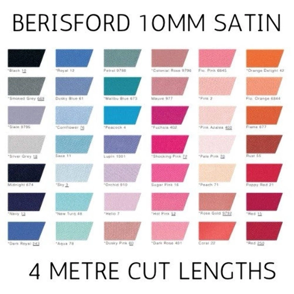Berisfords Double Satin Ribbon 10mm X 4 Metre cut lengths.