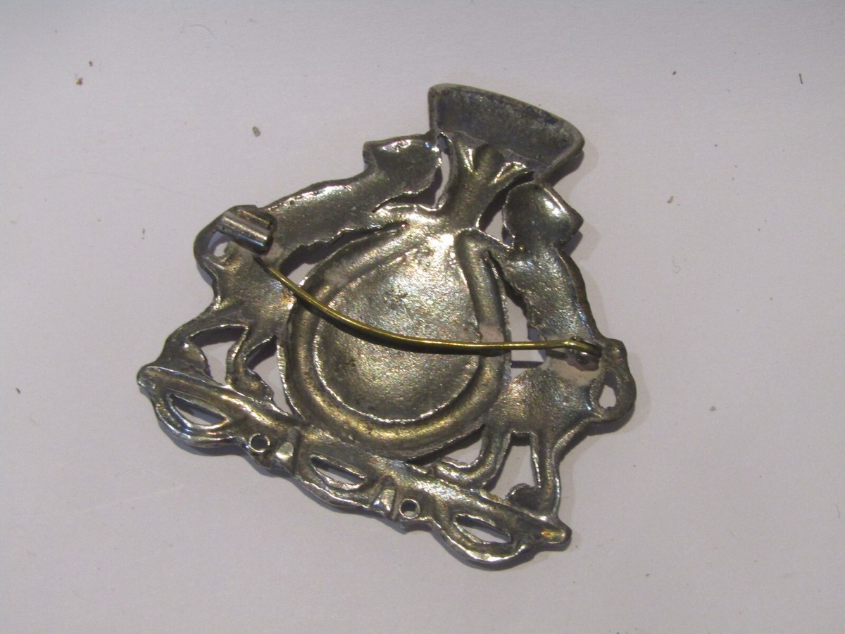 Grande Broche Ancienne En Argenté - Blason Armoiries Vintage - Bijou Antique (Occasion)