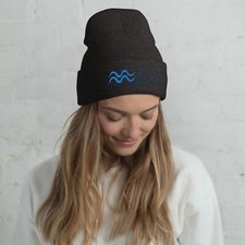 Aquarius in the Stars Knit Beanie - Cozy Knit Hat  Dark Grey