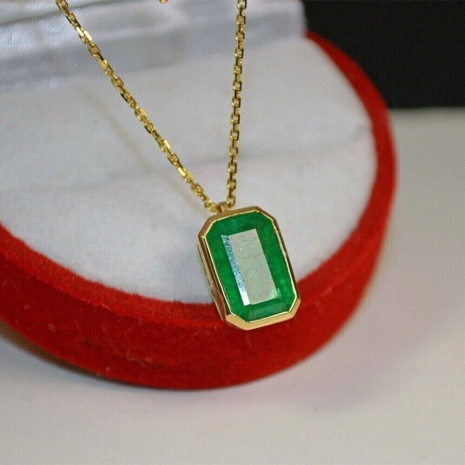 3.15 克拉翡翠切割天然翡翠吊坠纯 18k 黄金带链 — 第 3/4 张图片