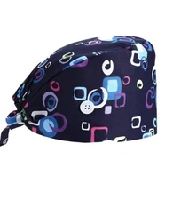 GEYOGA Geo Navy Blue Scrub Cap Doctor Nurse Bouffant Hat Adjustable Head Cover 
