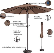 VILLACERA 83-OUT5421 9 LED Lighted Outdoor Patio 8 Steel Ribs and Push Button T