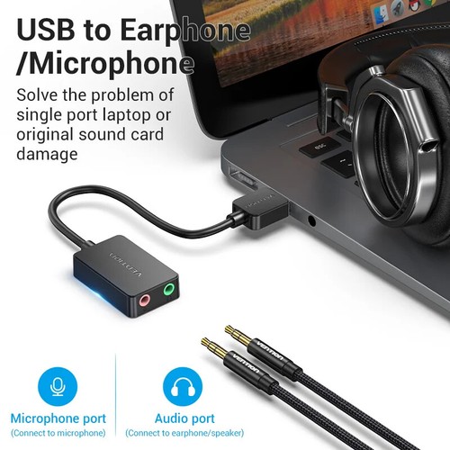 Sound Card USB to 3.5mm Audio Interface Adapter External Sound Card - 第 2/23 張圖片