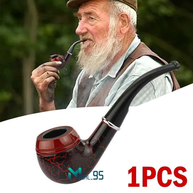 Vintage Wooden Effect Bent Tobacco Pipe - ABS Smoking Pipe For Cigar & Pipe Enthusiasts
