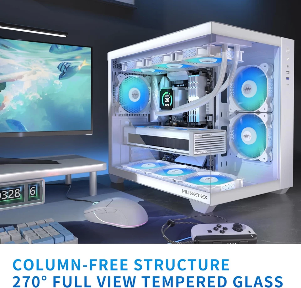 ATX PC Case, 6 PWM ARGB Fans Pre-Installed, 360MM RAD Support, Type-C Gaming PC - Image 4 of 4