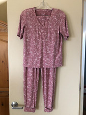 GARNET HILL Terra Cotta Abstract Floral 2 pc Pajama Set Size XS Organic Cotton