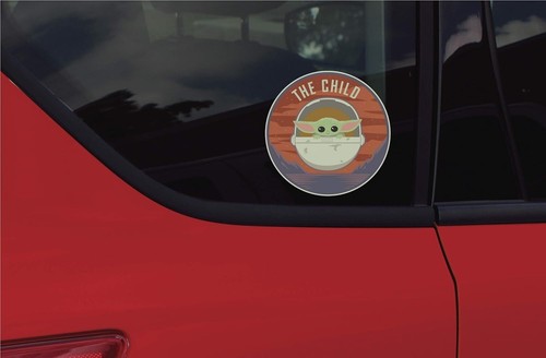 Mandalorian Child on Board Round Decal, 4.5" Diameter, Green Child in its Pram - Picture 4 of 4