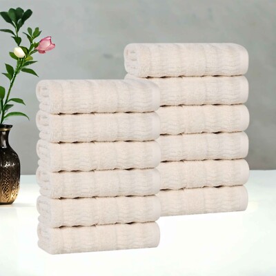 Mika Smart Twist Viscose Cotton Blend Solid Face Towels Washcloths, Set of 12
