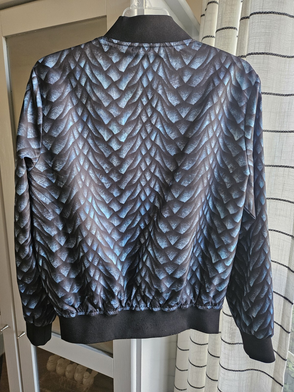 Blue Dragon Scale Print Bomber Jacket - image 6