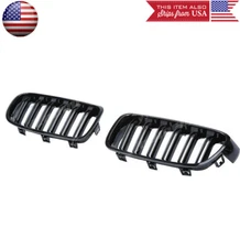 Pair Gloss Black Hood Bumper Dual Slats Grill For 12-19 BMW 3-Series F30 F31
