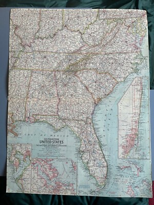 National Geographic Magazine, Sheet Paper Map,South Eastern United States, 1958