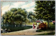 c1907 People in Water Van Cleve Park Minneapolis Minnesota ANTIQUE Postcard 3245