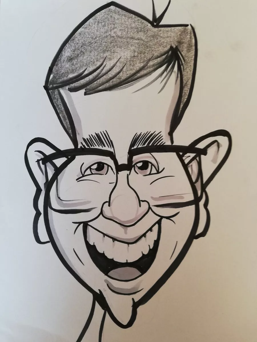 1 Person Caricature From Photo B W A4 Hand Drawn Cartoon Personalised