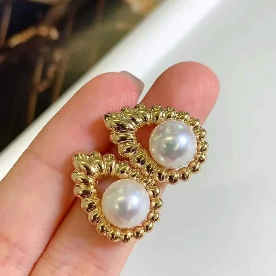 clásico par de pendientes 9-10mm mar sur redondo perla blanca 925s(t) Foto 3 de 3