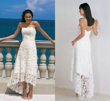 Simple Hi-Low Lace Beach Wedding Dress Strapless Bridal Gowns White Dancing New