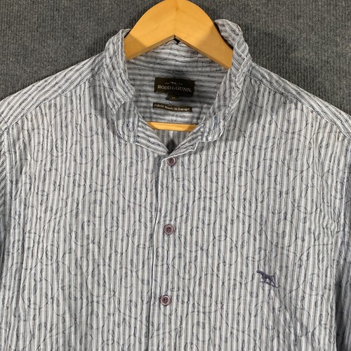 Rodd & Gunn Shirt Mens Medium Blue Grey Striped Button Up Collared Regular - Picture 2 of 11