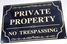 PRIVATE PROPERTY NO TRESPASSING Sign Aluminum 10 x 14" Black, Gold Letters