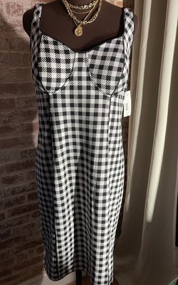 New! Bold Elements Women's Black White Check Bodycon Sheath Dress  Strappy XL