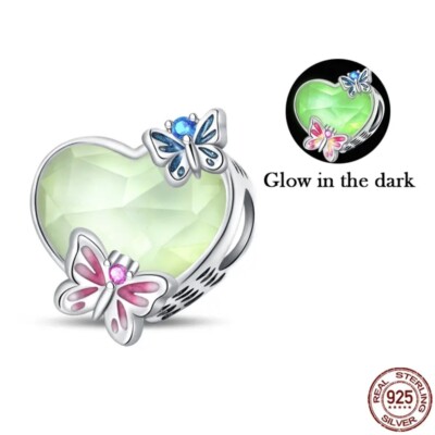Herz Heart Charm Anhänger Silber S925 leuchtet im dunkeln Gliederarmband Frauen 