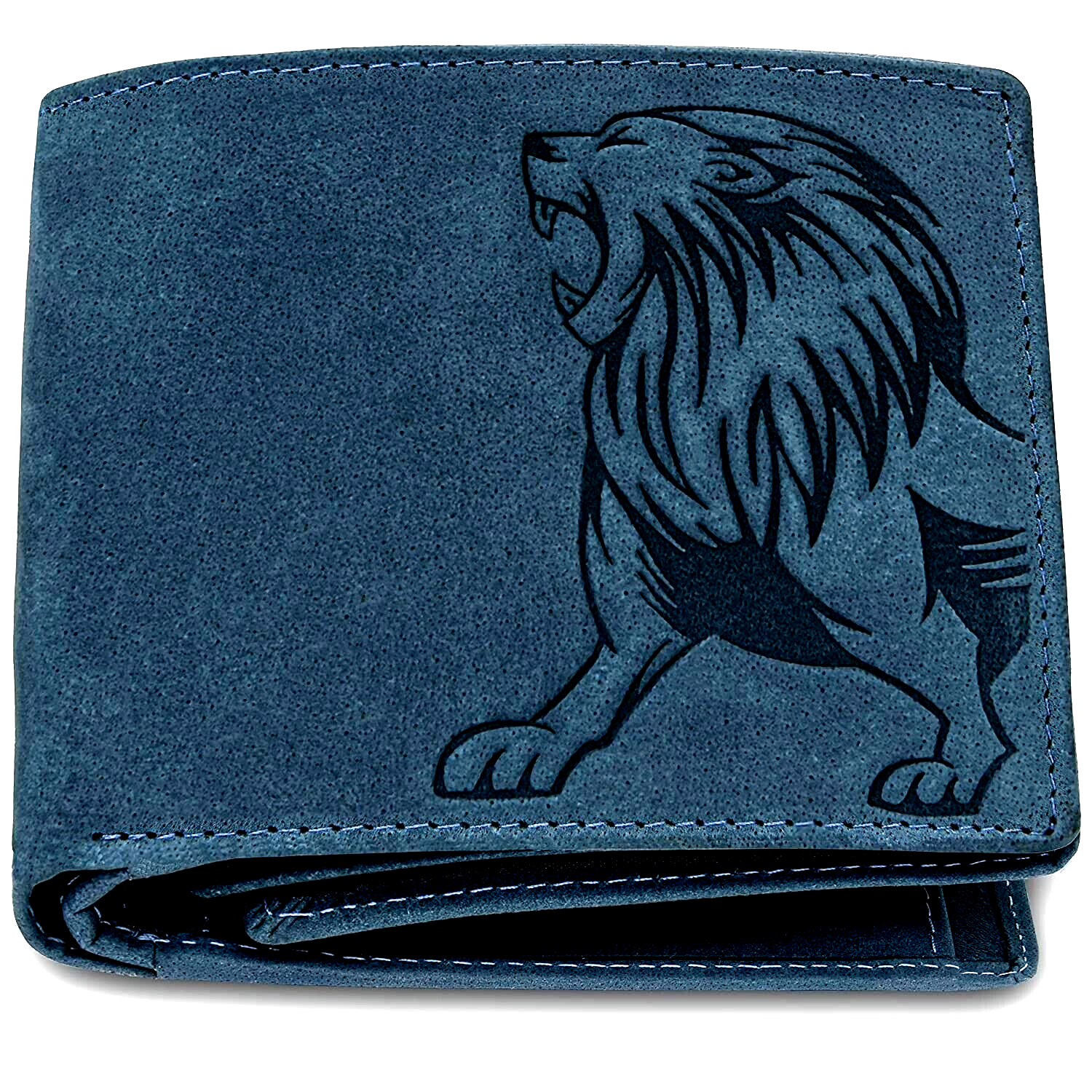 Vintage Blue RFID Blocking Genuine Leather Bi-fold Wallet for Men-image