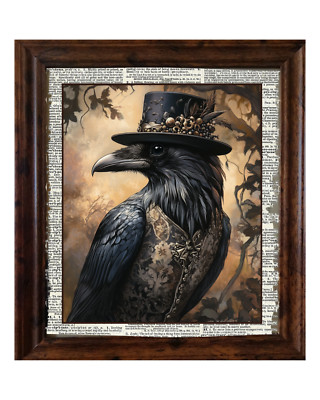 SIGNED FRAMED Crow w Hat Dictionary Page Art Print Gothic Wall Decor | eBay