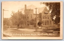 Library & Opera House Monticello Illinois IL 1923 Real Photo RPPC
