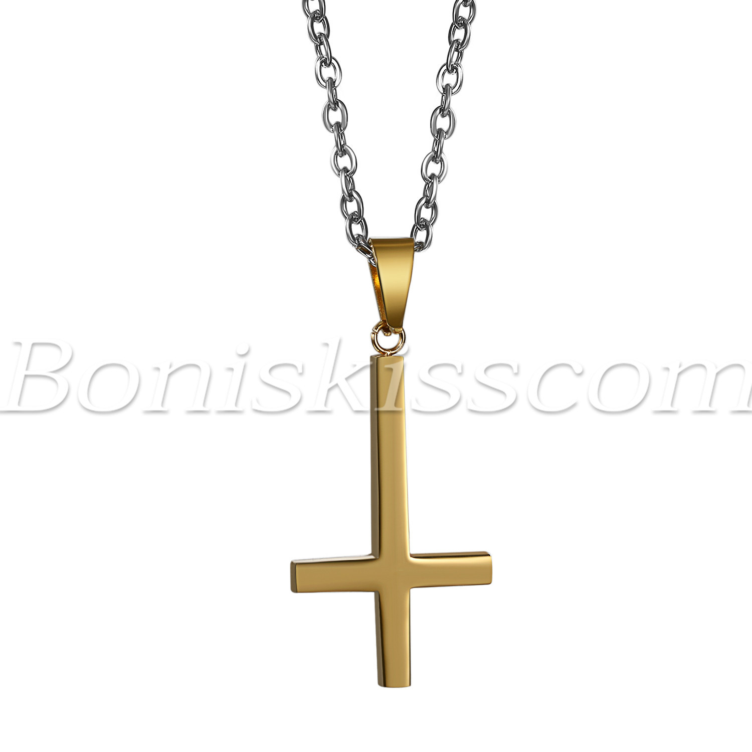 Men's Polished Plain Stainless Steel Inverted Cross Pendant Necklace ...