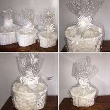 WHITE MAKE YOUR OWN HAMPER KIT 3 SIZES, inc BOWS & CELLOPHANE WICKER XMAS GIFTS