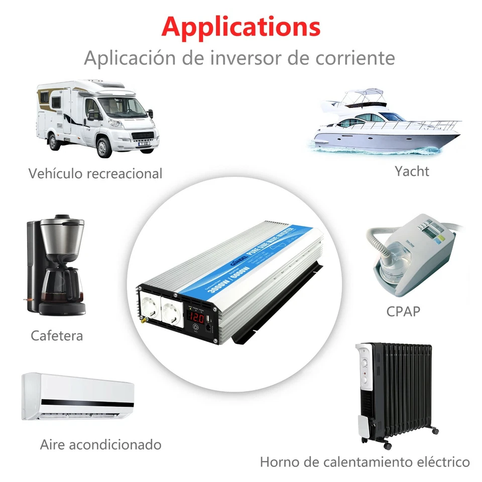 Inversor de energía de onda sinusoidal pura 3000W DC 12V a AC 220V 230V GIANDEL - Imagen 3 de 4