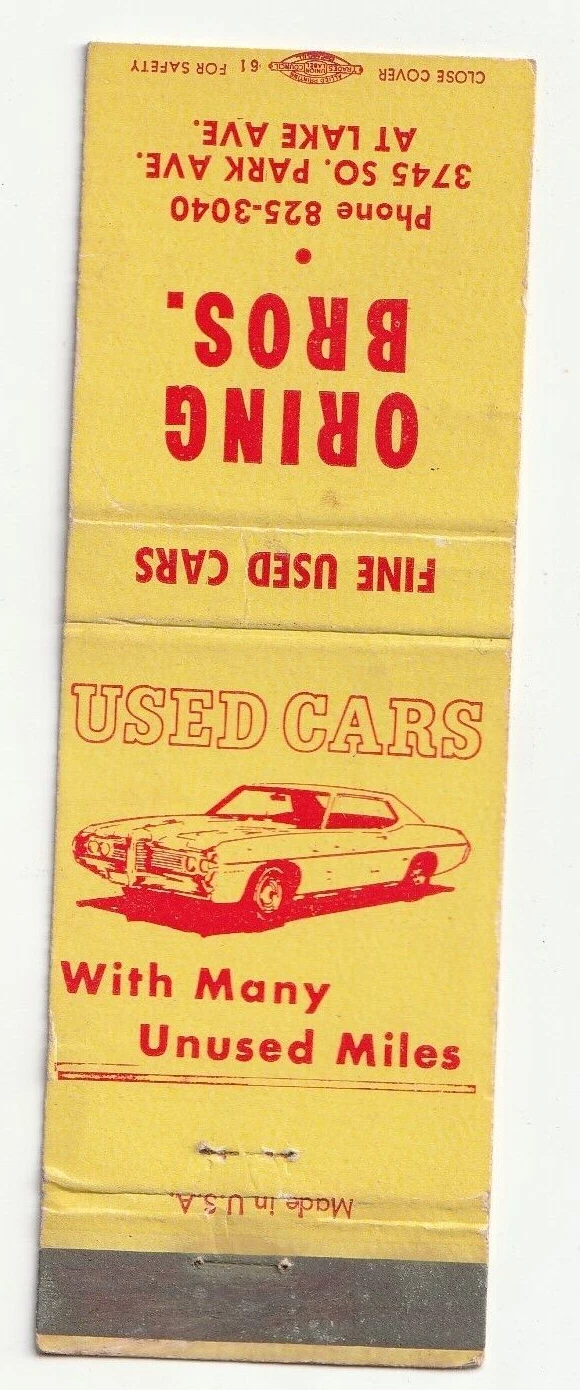  capa matchbook usados oring brothers buffalo new york 