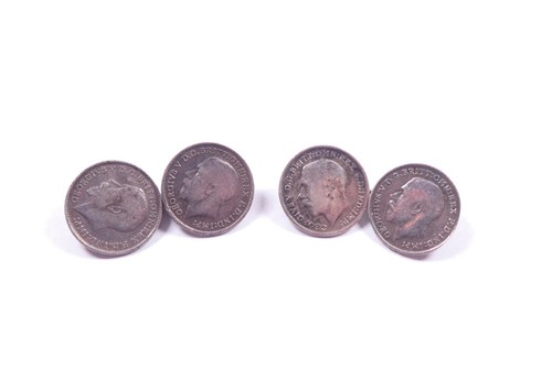 Antique Coin Cufflinks Three Pence Coin 1913 Sterling Silver George V 6.3g - 第 1/4 張圖片