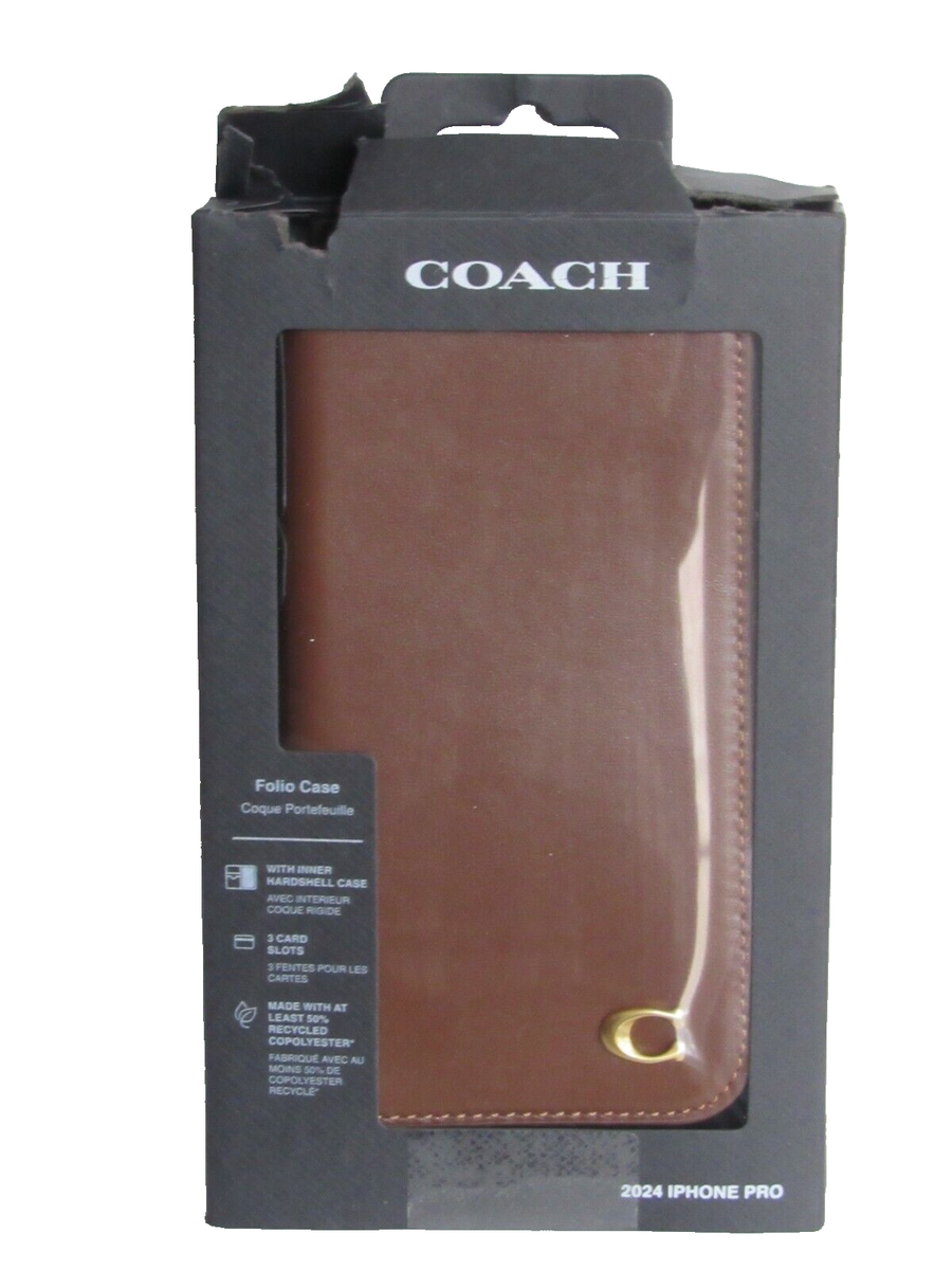 Coach Leather Folio Wallet Phone Case for 2024 iPhone Pro Hazelnut