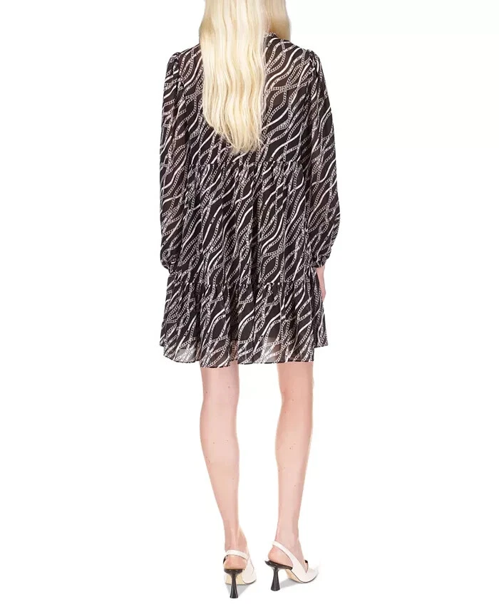 Abito da donna Michael Michael Kors con stampa catena nero taglia S prezzo al dettaglio $275