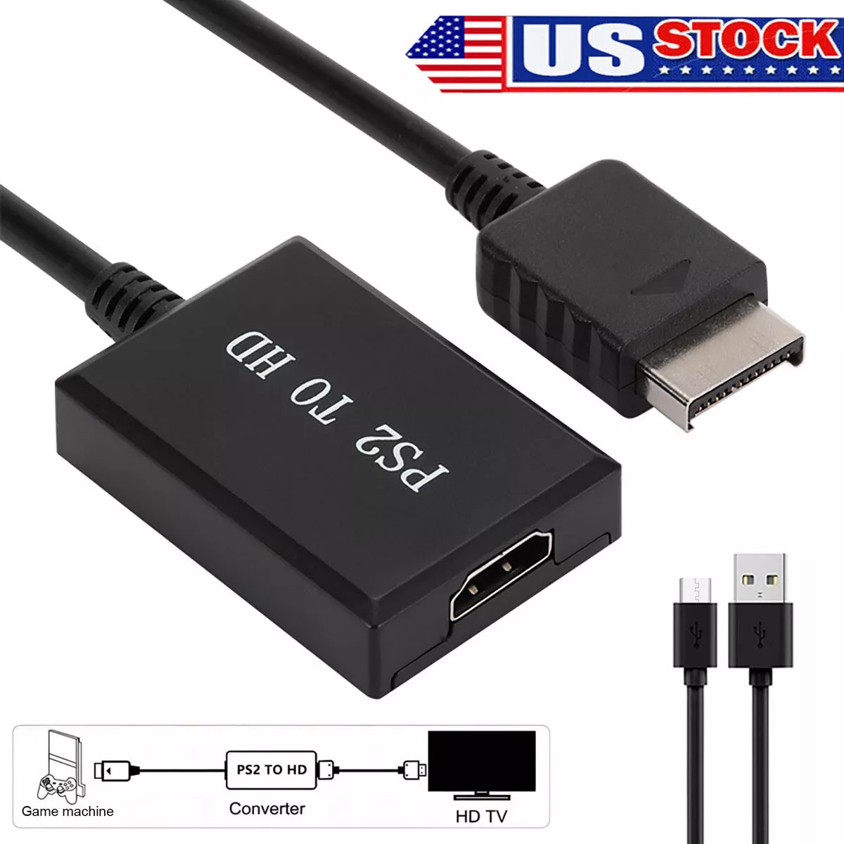 For PS2 to HDMI Adapter Audio Video Converter HD TV Cable for Sony Playstation  2